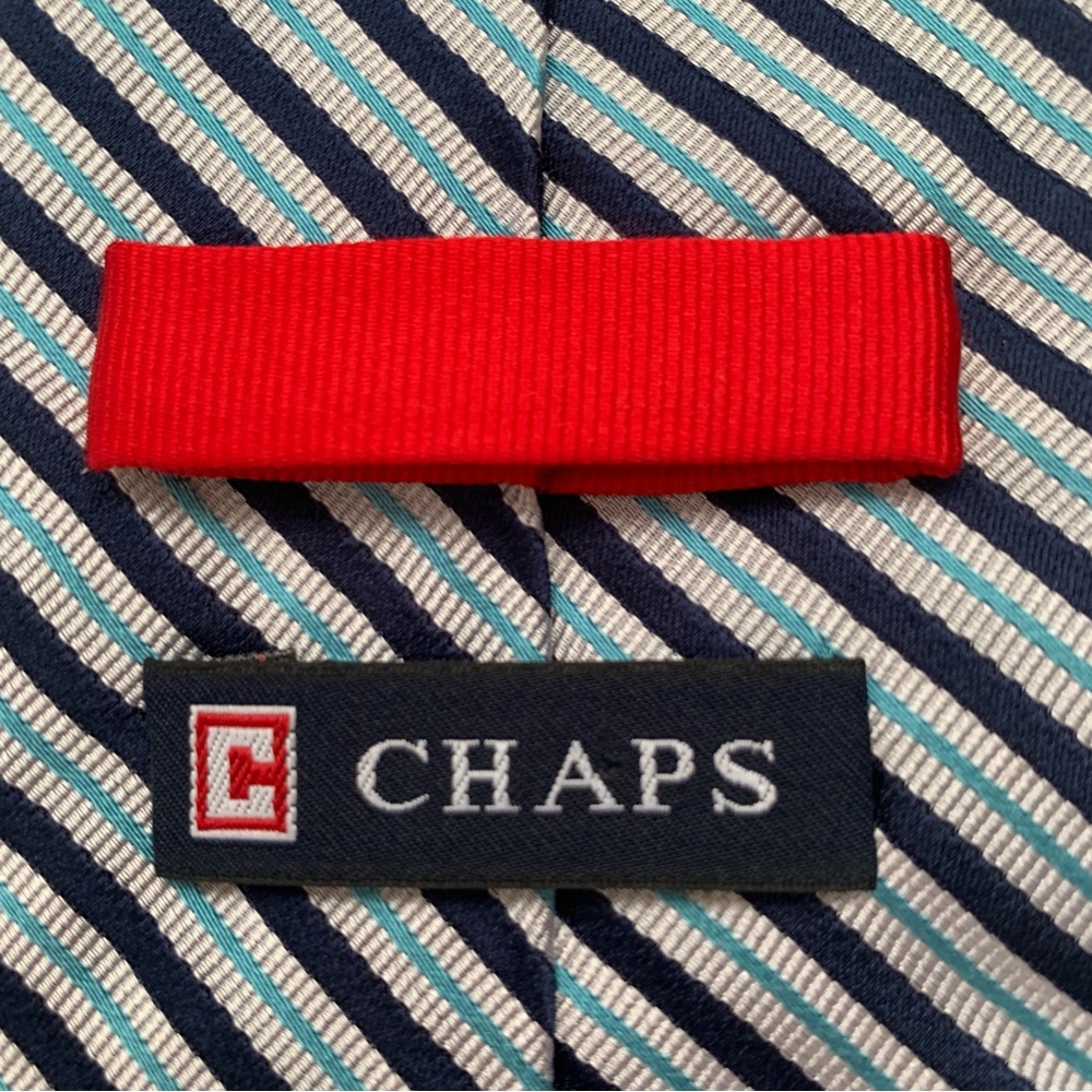 Chaps Tie Men's 100% Silk Handmade Striped Blue‎ Gray 3.50"
